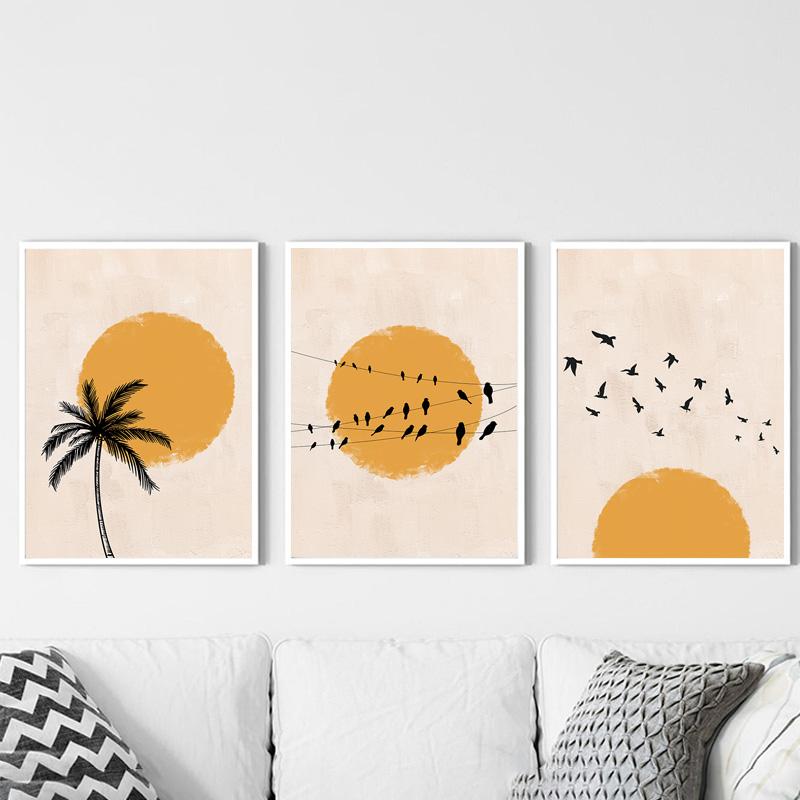 Poster abstract Iarnă Dimineața Arborele Soarelui Imprimare Nordică Imagine de perete Scandinavă Opere de artă Pictură pe pânză Simplitate Decor pentru acasă