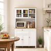 Tall Kitchen Cabinet Buffet with 5 Doors (2 Glass Doors), 1 Drawer and Central Niche, Kitchen Furniture with Storage Space (only with Kitchen Cabinet)
