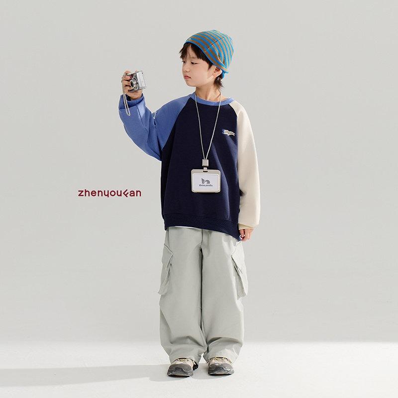 Boy S Color Block Crew Neck Sweatshirt Casual Autumn Top