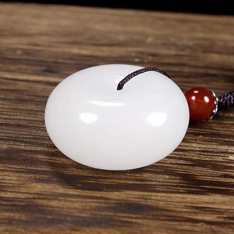 Afghan Jade Ping'an Kou Pendant Necklace: Lamb Fat White Jade Buckle with Imitation Hetian Jade Stone and Rope.