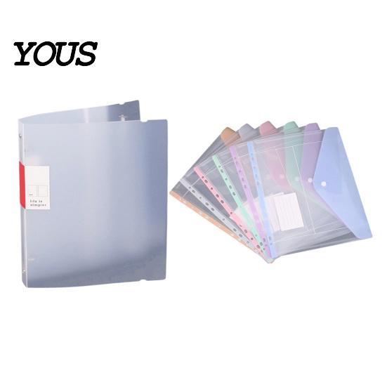 11-hole Binder Document Bag 11 Hole Expandable Folders for 2/3/4 Ring Pouch, Plastic Envelopes Soft Color File Organizers Pocket with Snap