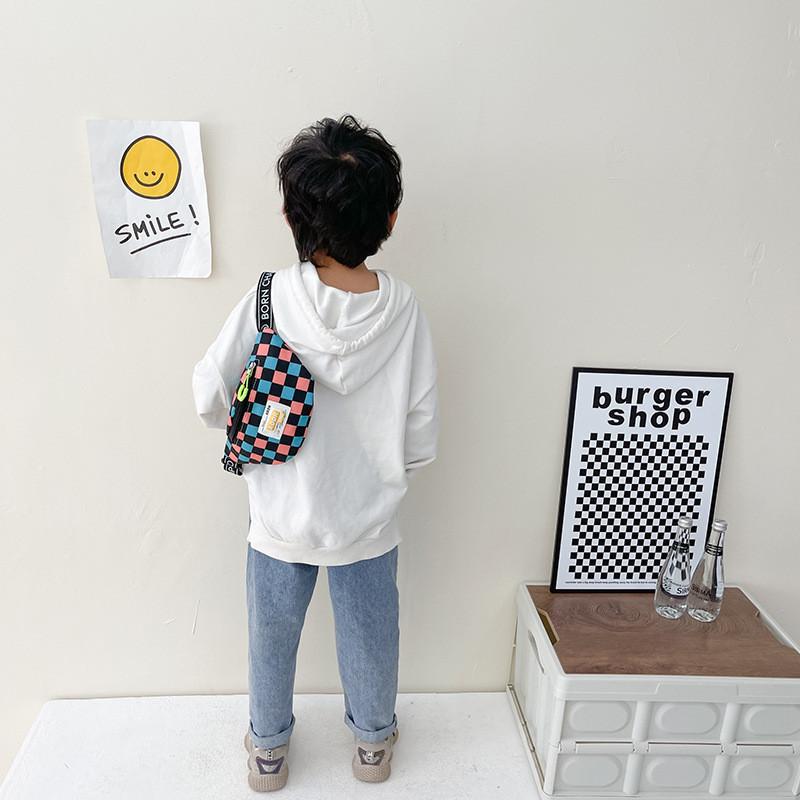 Trendy Modern Cool Boys Chest Bag Stylish Kids Waist Bag Checkered Small Crossbody