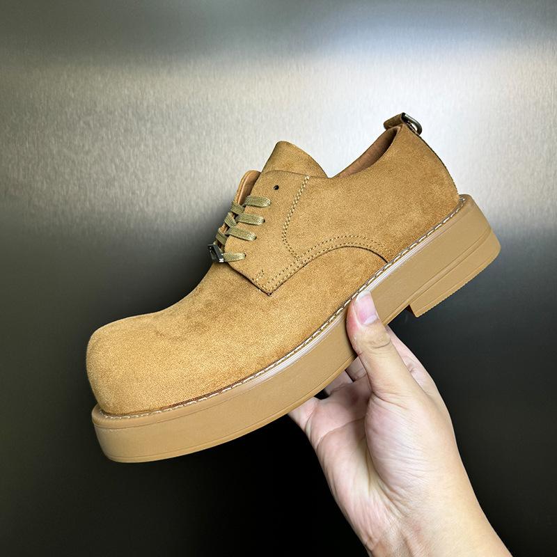 2026 Fashion Suede Mens Shoes Casual High-end Thick-soled Derby Shoes for Men Round Head Versatile Fashion Platform Sneakers Men