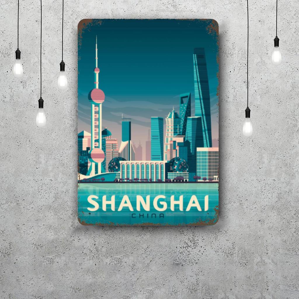shanghai Vintage Tin Sign Home Decor Wall Decor Art Wall Mural Room Decoration Decor Retro Metal Sign Plate Bar Posters
