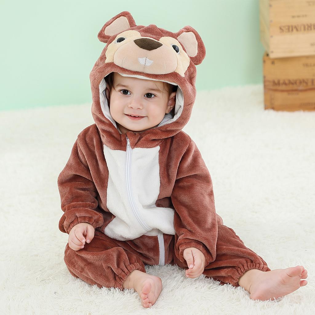 Baby Boys Girls Flannel Animal Onesie Cozy Hooded Jumpsuit Autumn Winter Sleepwear and Loungewear