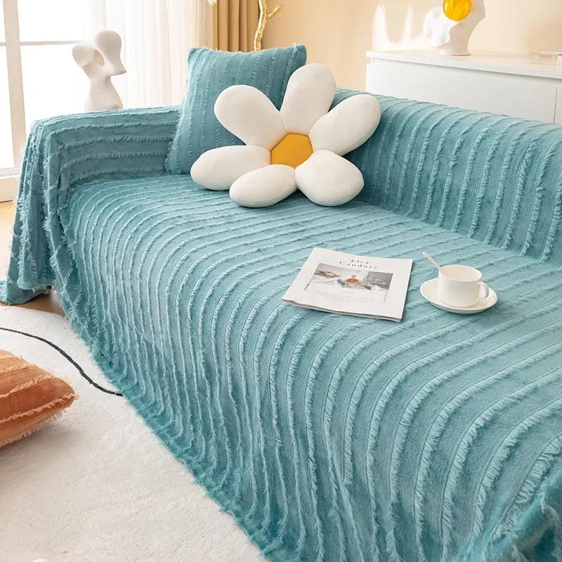Soft Sofa Blanket for Living Room Non-Slip Solid Thick Sofa Cushion Mat Simple Style Plush Sofa Towel Home Couch Decor