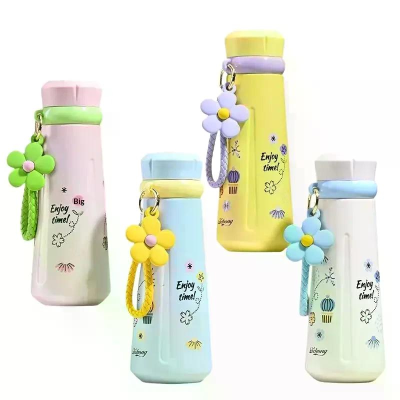 Creative Colored Insulated Flask Water Cup Children'S Fun 316 Stainless Steel Water Bottles Portable Flower Thermos Mug Cup Sip