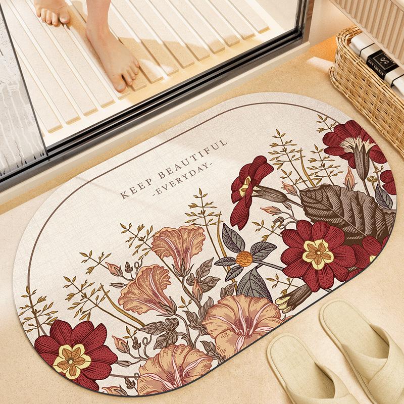 

Diatom Mud Floor Mat Rustic Style Plant Flowers Bathroom Floor Mat Toilet Easy To Maintain Absorbent Anti Slip Living Room 40x60cm
