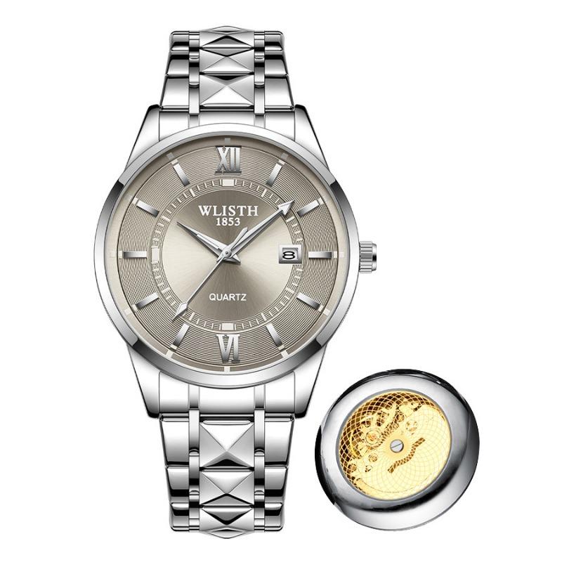 Top Brand Men's Double Calendar Luminous Waterproof Business Watch Steel Band Simple Quartz Watch