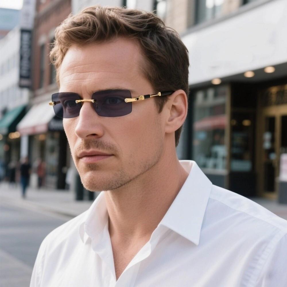 

Y2K Men Sunglasses Rectangle Driving Shades Eyewear Cool Rimless Sunglasses Streetwear рожевий