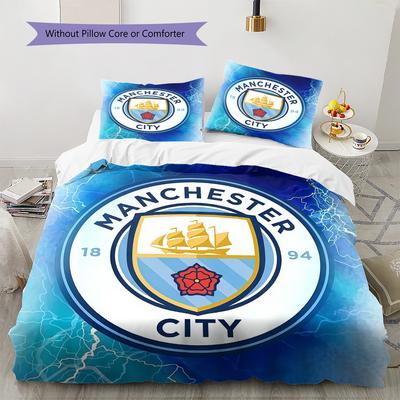 MCFC  Pattern Bedding Quilt Set Quilt Cover Pillowcase Home Decoration Birthday Gift (1 * Duvet Cover + 2 * Pillowcase, Without Core)