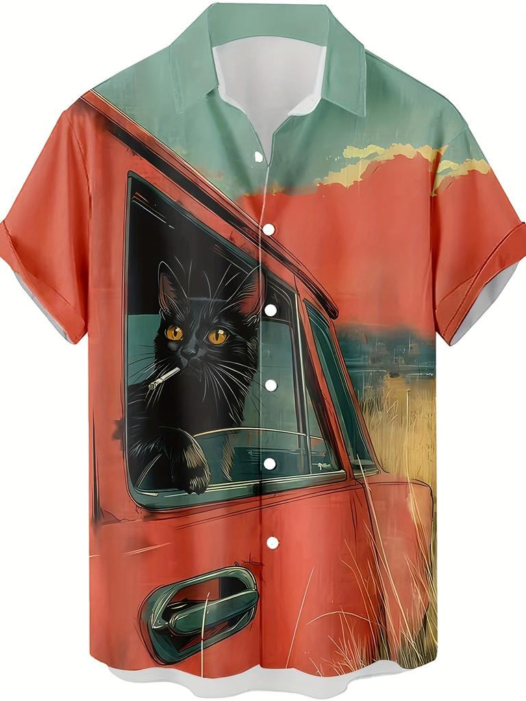 Lustige Cartoon-Katze 3D-gedrucktes Herrenhemd Für Männer Lustige Dinosaurier-Grafik-T-Shirts Mode Lässig Übergroß Herrenbekleidung