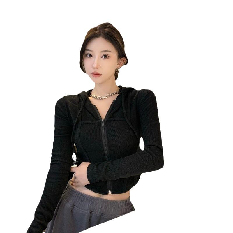 Women's Versatile Cropped Hoodie Jacket - 2023 Autumn/Winter Slim Fit Long Sleeve Cardigan