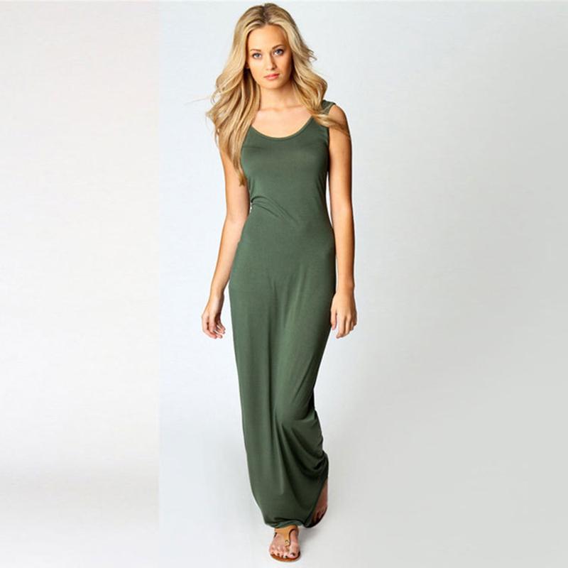 

Sleeveless Bodycon Women Maxi Dress Oneck Casual Beach Long Tank Sundress Green,M