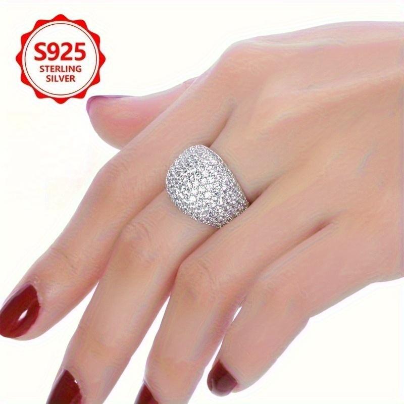Women's 925 Sterling Silver Cubic Zirconia Ring - Elegant Wide Band Design with Sparkling Gemstone Accents, Cute Ring