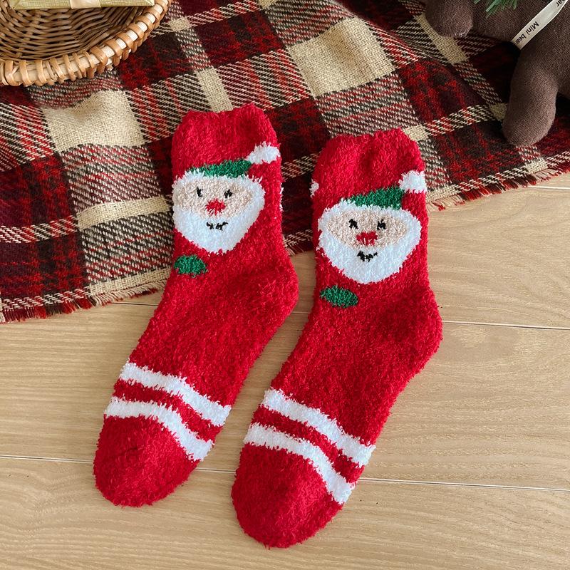 10Pair 24 Christmas Socks Women'S Coral Fleece Thickened Thermal Tube Socks Sleeping Socks Cartoon Half Fleece Floor Socks