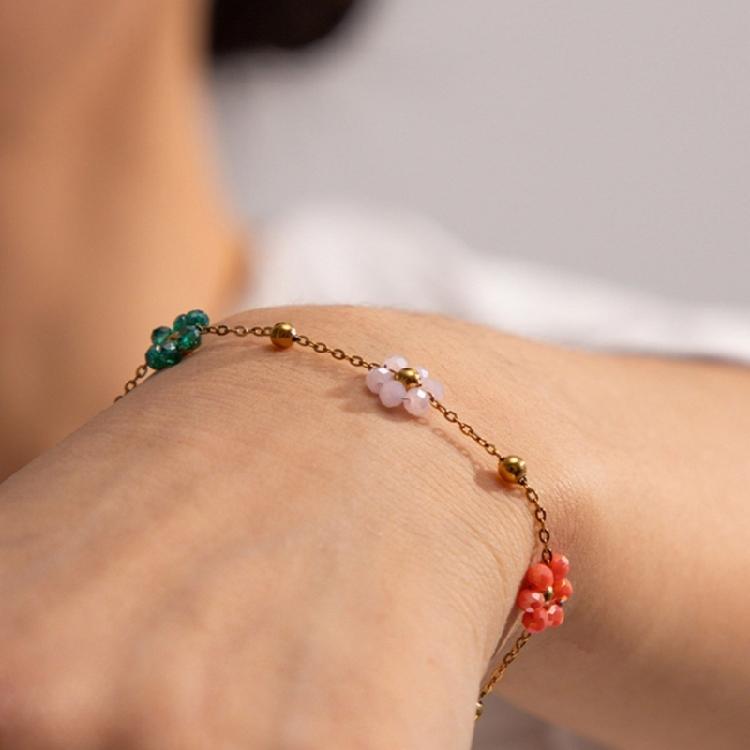 Unique Crystal Flower Bracelet/Necklace Handmade Accessories Gold Color Beads Chain Choker/Handchain for Everyday Wear