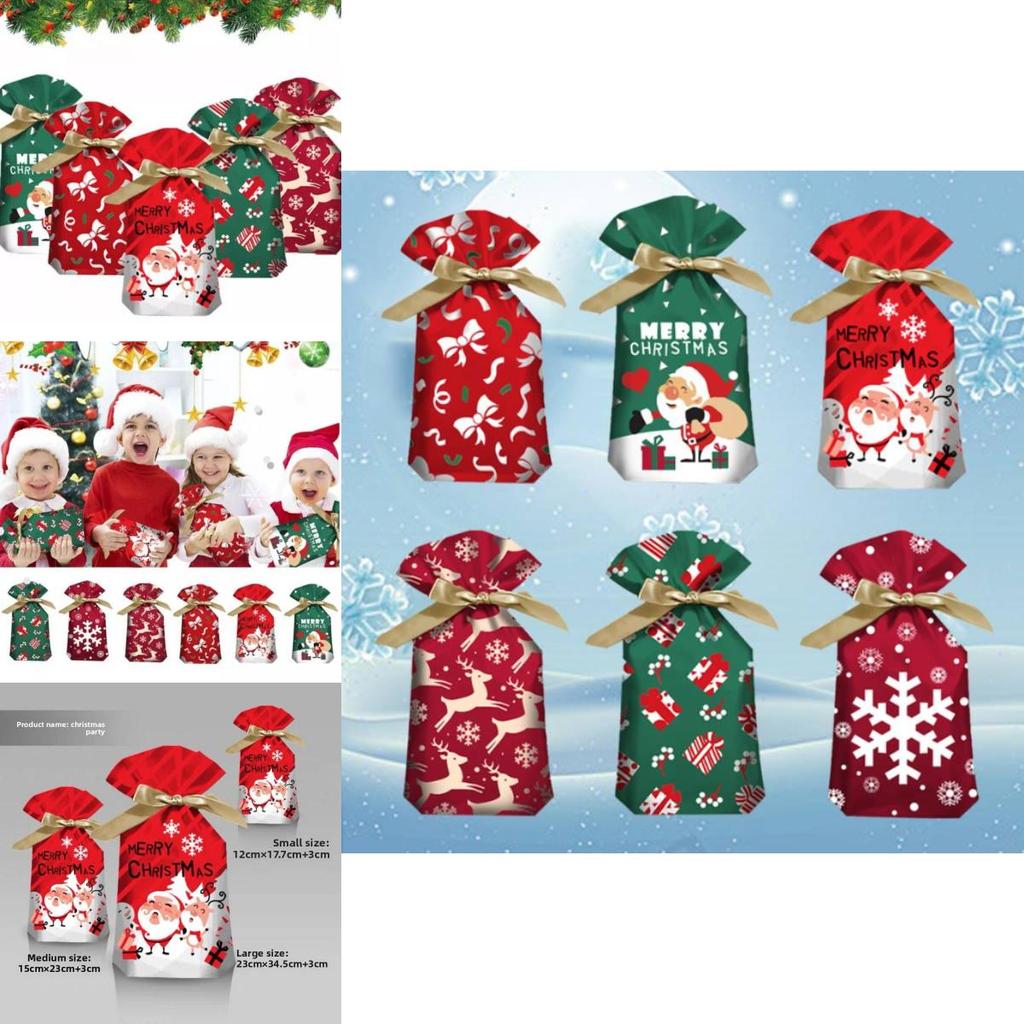 Christmas Gift Bags With Drawstring Ribbon Santa Design For Seasonal Gifts