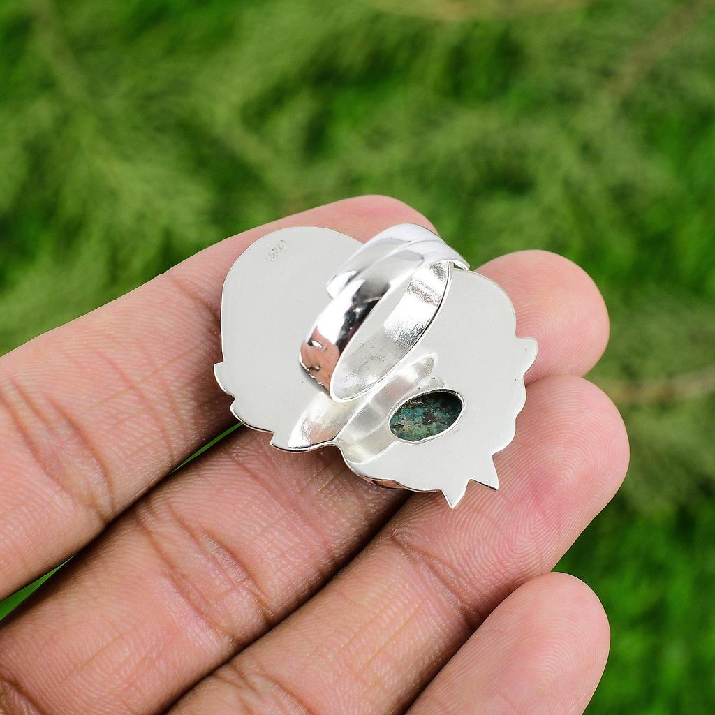 Mothers Day Sale Sterling Silver Oval Natural Shattuckite Solitaire Ring Jewelry