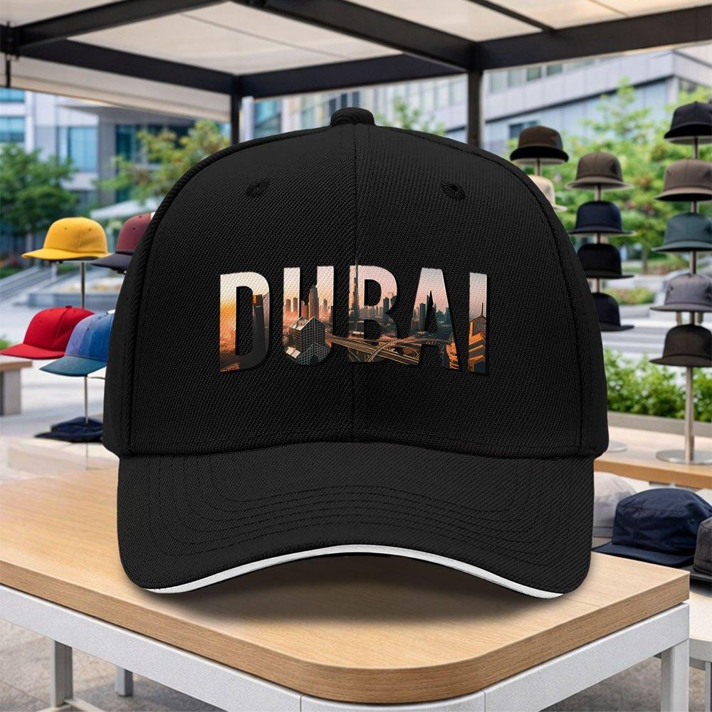Dubai Cityscape Baseball Cap  Adjustable Duckbill Hat with Dubai Skyline Print for Outdoor Sports Golf Cycling Festivals
