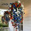 Red White Blue Flowers Patriotic Hanging Basket, Artificial for America's Home Decoration 250th Anniversary, UV Fade Resistant Outdoor Indoor