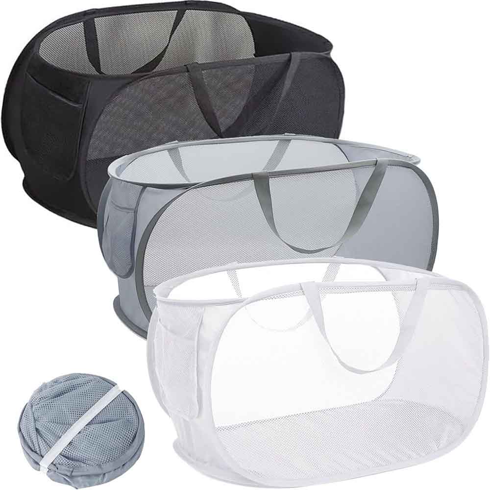 Foldable Pop-up Laundry Baskets 3pcs with Handle Mesh Fabric