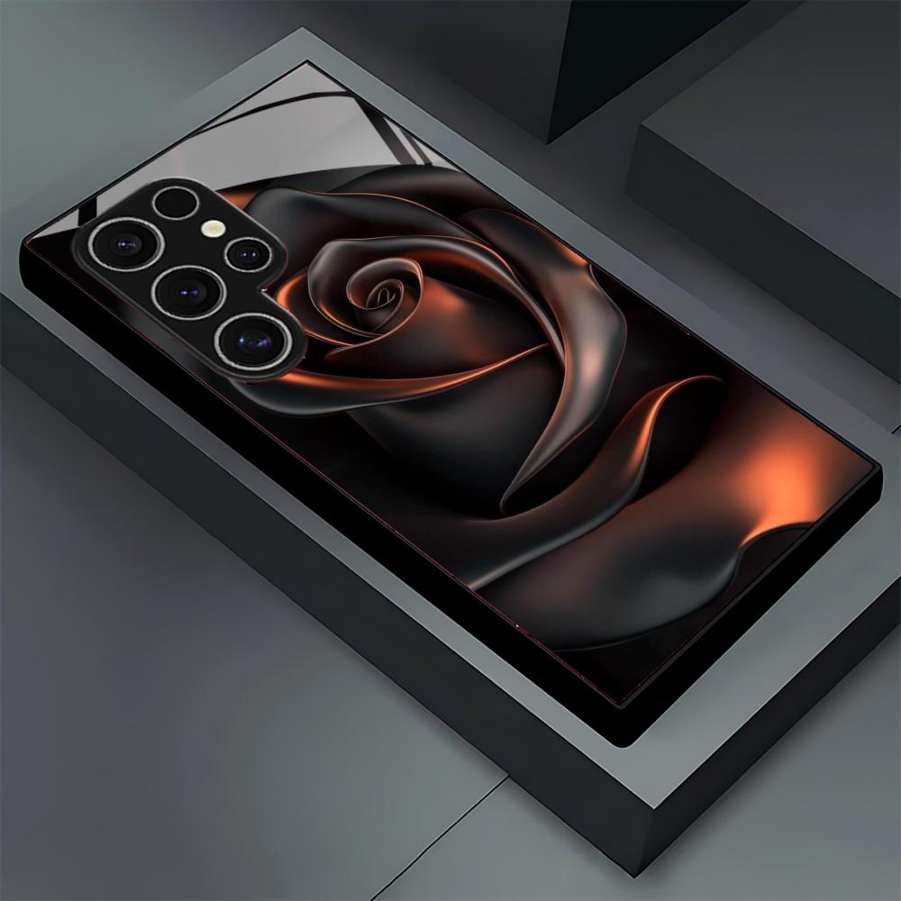 Schwarze Blumen Handyhülle Glas-Handyhülle für Samsung Galaxy S26 22 23 24 25 PLUS S21 22 23 24 25 ULTRA