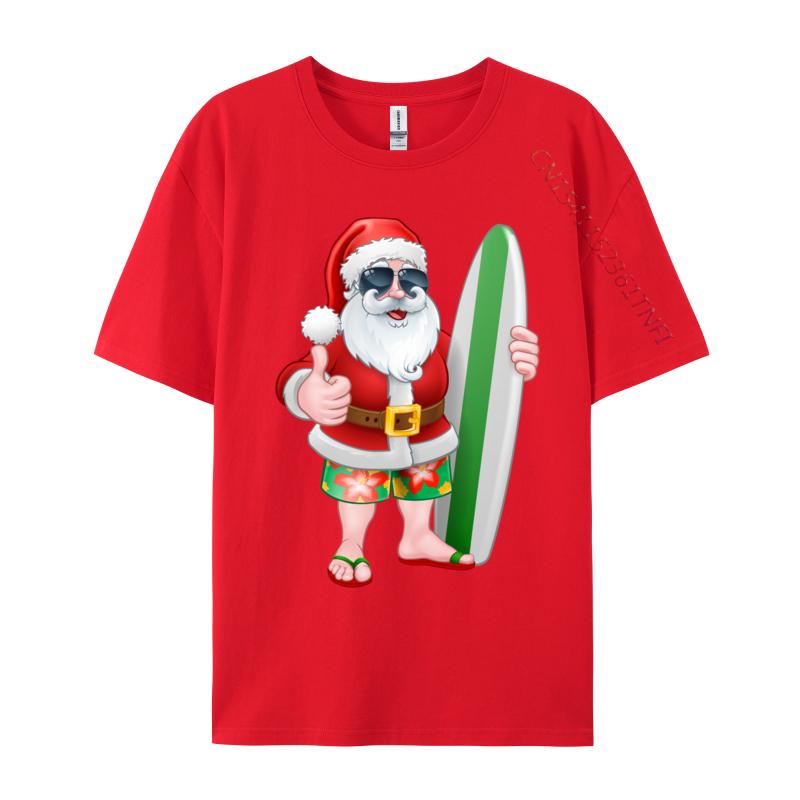 Cool Santa Surfboard Shades Cartoon Comfortable T Shirt Company Cool Cotton Fabric Men T Shirt Hip Hop Tee Shirts Wholesale