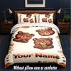 Teddy Bear Theme Custom Text Or Name 3Pcs Bedding Set,1 Flat Sheet & 2 Pillowcases Personalized Home Bedding