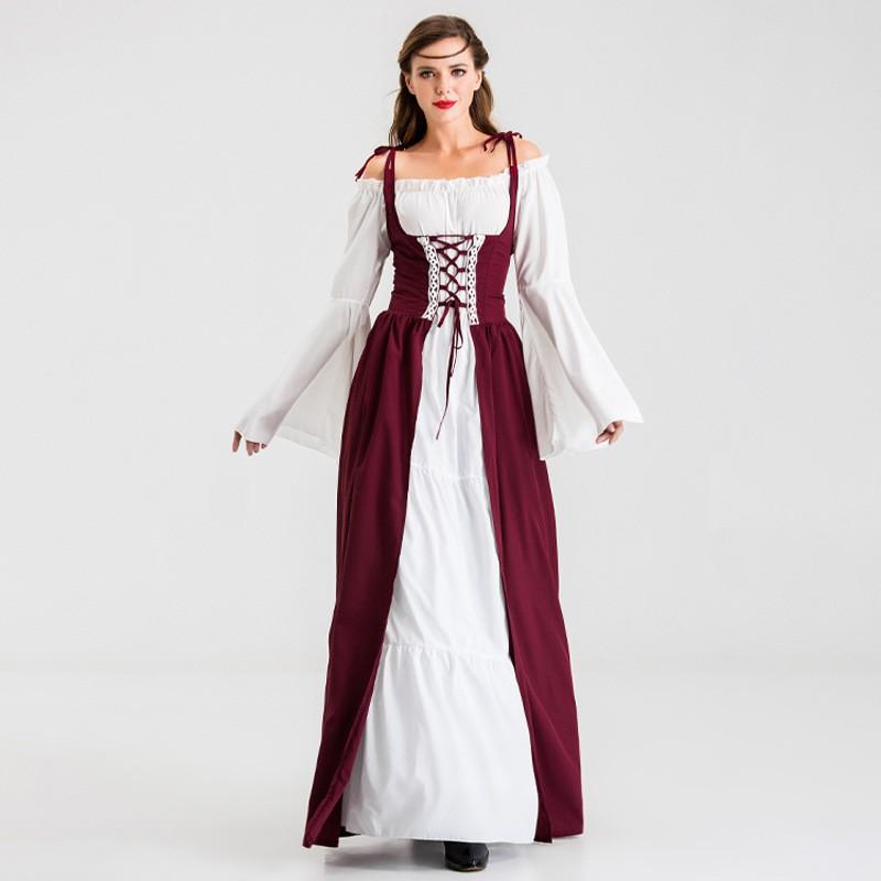 Medieval Renaissance Style Long Dress With Lace-Up Corset Waist Bohemian Fantasy Costume Women