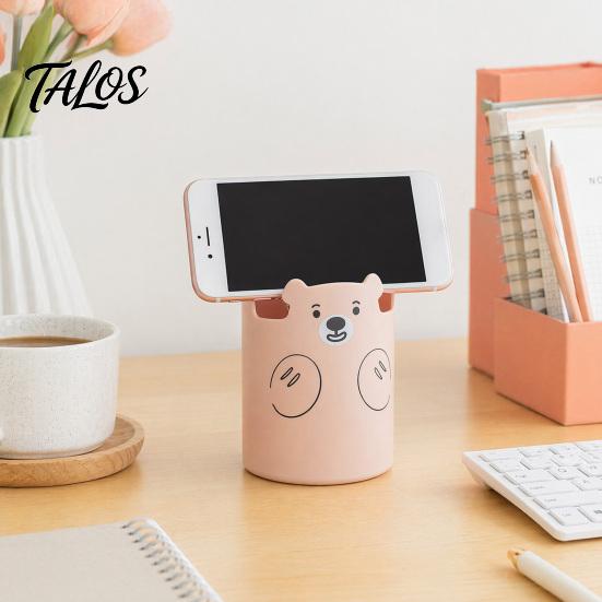 Cute Bear 2-in-1 Pen Holder & Phone Stand, Macaron Colors Desk Organizer, Large Capacity Storage for Pens Makeup Brushes Scissors Stationery, Gift