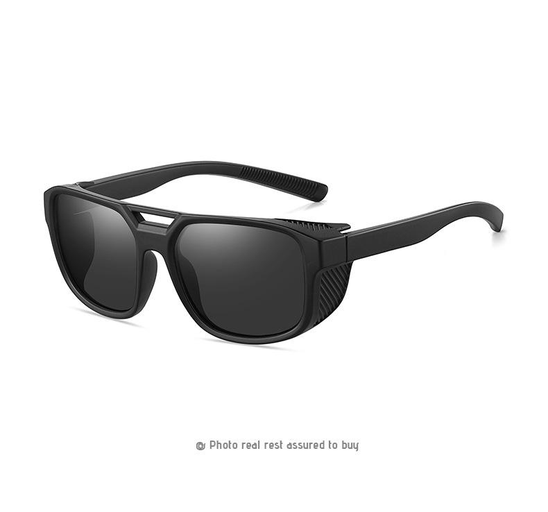 New GD Unisex Outdoor Sports Sunglasses Side Shelter Fashion Windproof Polarized Cycling Sunglasses UV400 PC&Black/Black
