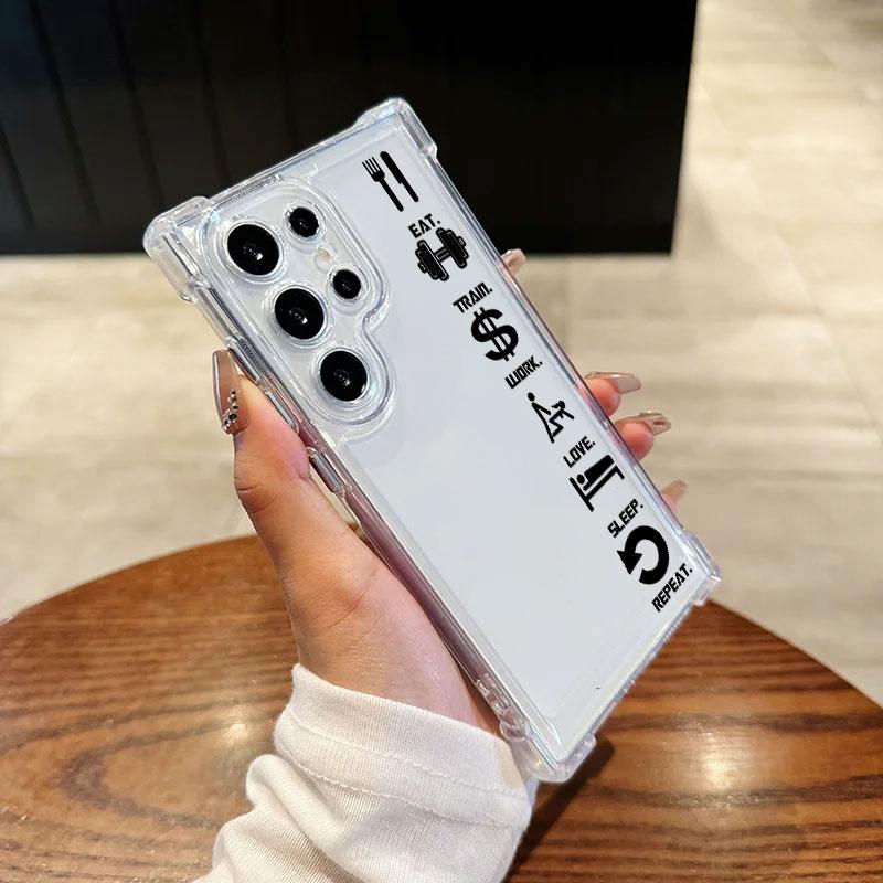 

Eat Sleep Train Lift Phone Case For Samsung Galaxy S25 FE S26 S24 S23 S22 S21 S20 Ultra S26 Plus S25FE 5G Clear Shockproof Cover Galaxy S20