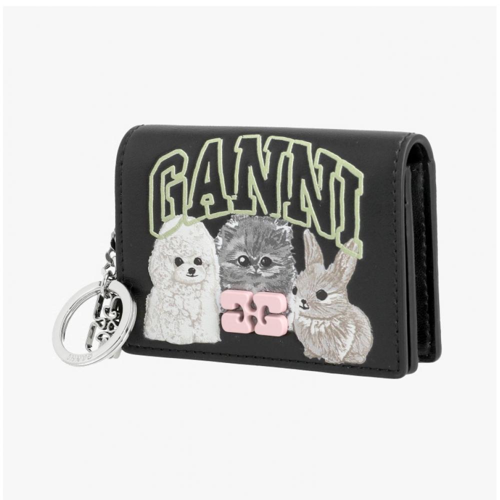 Ganni Animal Graphic Butterfly Logo Flap Card Wallet A6776 099