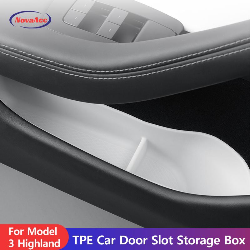 NovaAcc 4PCS Door Side Storage Box For Tesla Model 3 Highland 2024 Door Organizer Tray Door Handle Armrest Door Pocket Inserts