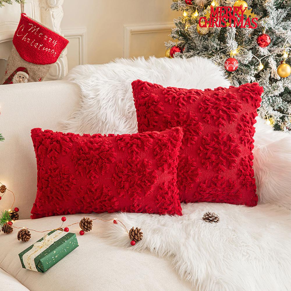 Christmas Throw Pillow Cover Plush Snowflake Christmas Tree Embroidered Living Room Sofa Cushion Holiday Party Decorative Cushion Cover