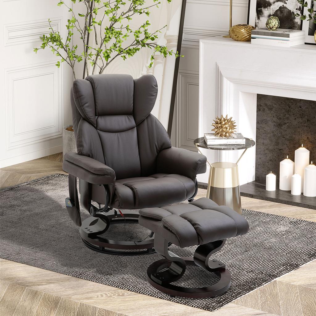 Relax Chair with Stool, 360 Degrees Rotatable TV Chair with Massage, Reclining Function, Massage Chair with Side Pocket, Recliner
