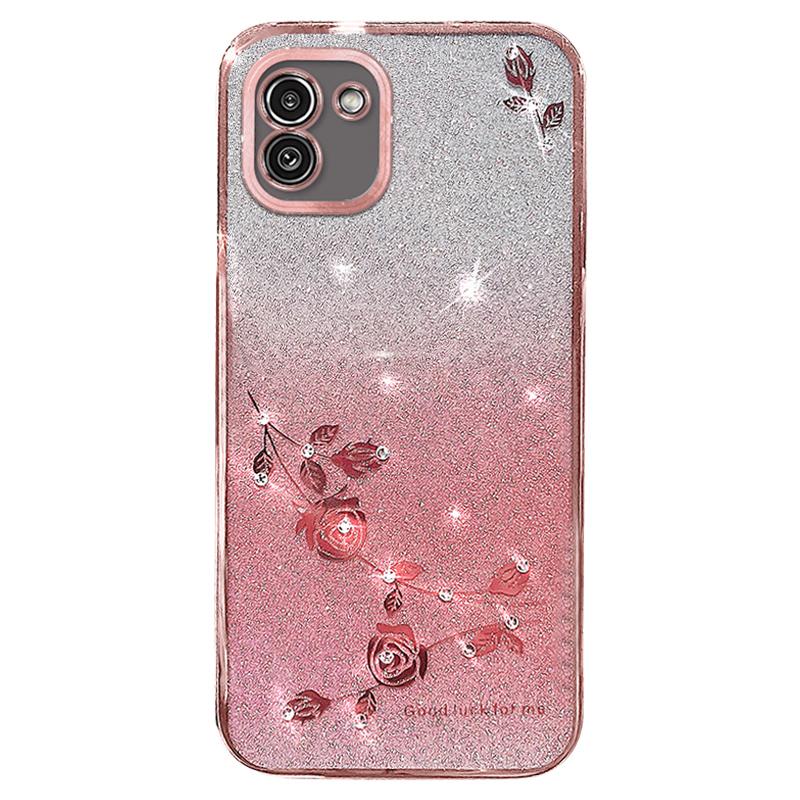 KADEM For Samsung Galaxy A03 (164.2 X 75.9 X 9.1mm) TPU Case Glitter Rhinestone Flower Phone Cover