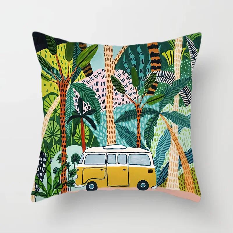 Animal Forest Throw Pillows Cushion Cover Tropical Palm Plant Flower Bohemian Pillow Decorative Pillowcase for Sofa Pillowcover