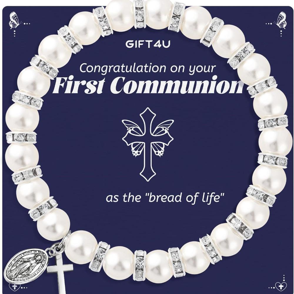 Women s Pearl Bracelet Portrait Cross Pendant Pearl Diamond Ring Stretch Rope Bracelet Pearl Diamond Circle Faith Bracelet