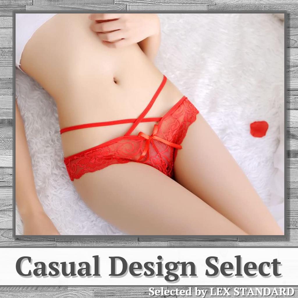 LEX STANDARD Lace Sexy Panties with Floral PS091 Women's T-Back Print, (Size 6, Beige)