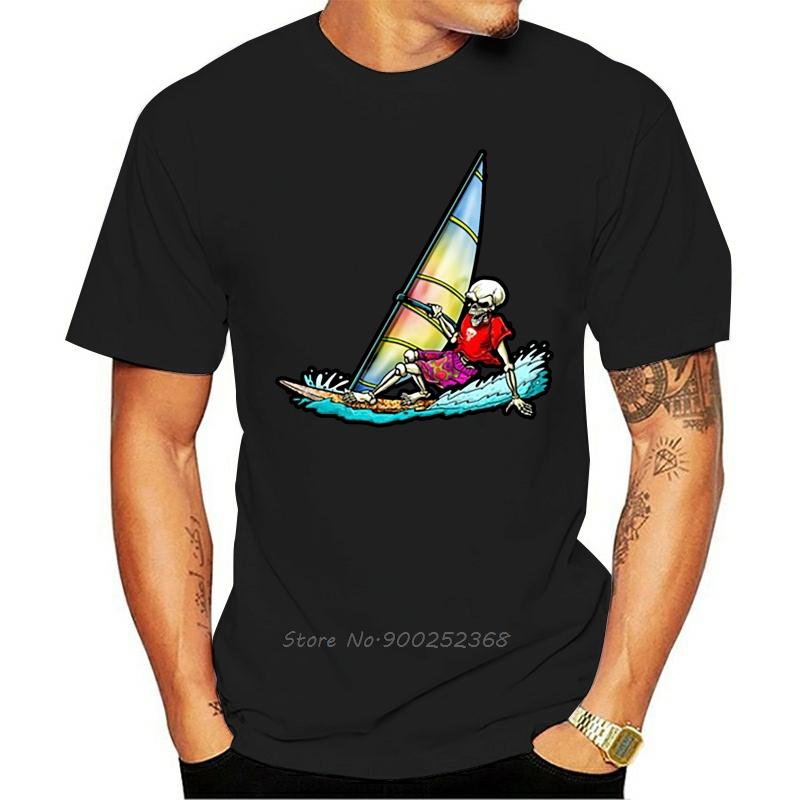 

Design Windsurfer Skeleton T-Shirt Tshirt Men Hipster Adult T Shirt O- Neck Short Sleeve Tees Harajuku 4XL