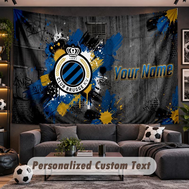 Club Brugge FC Personalized Tapestry Support Custom Name, Wall Art Home Decoration