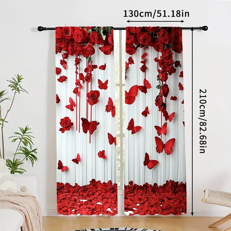 Wine Red Butterfly Print Curtains Christmas Decorations Bedroom Living Room Home Decoration Made Of Polyester Window Treatment