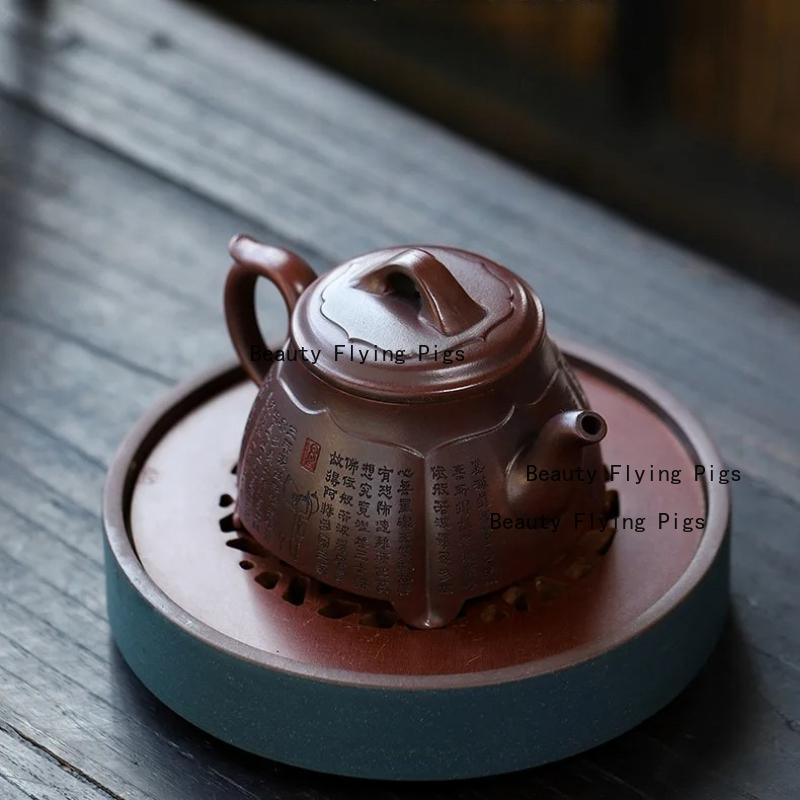 1pc Yixing Raw Ore Iron Blood Red Sand Teapot Handmade Purple Clay Teapot Home Kung Fu Tea Set, Chinese Handmade Teapot