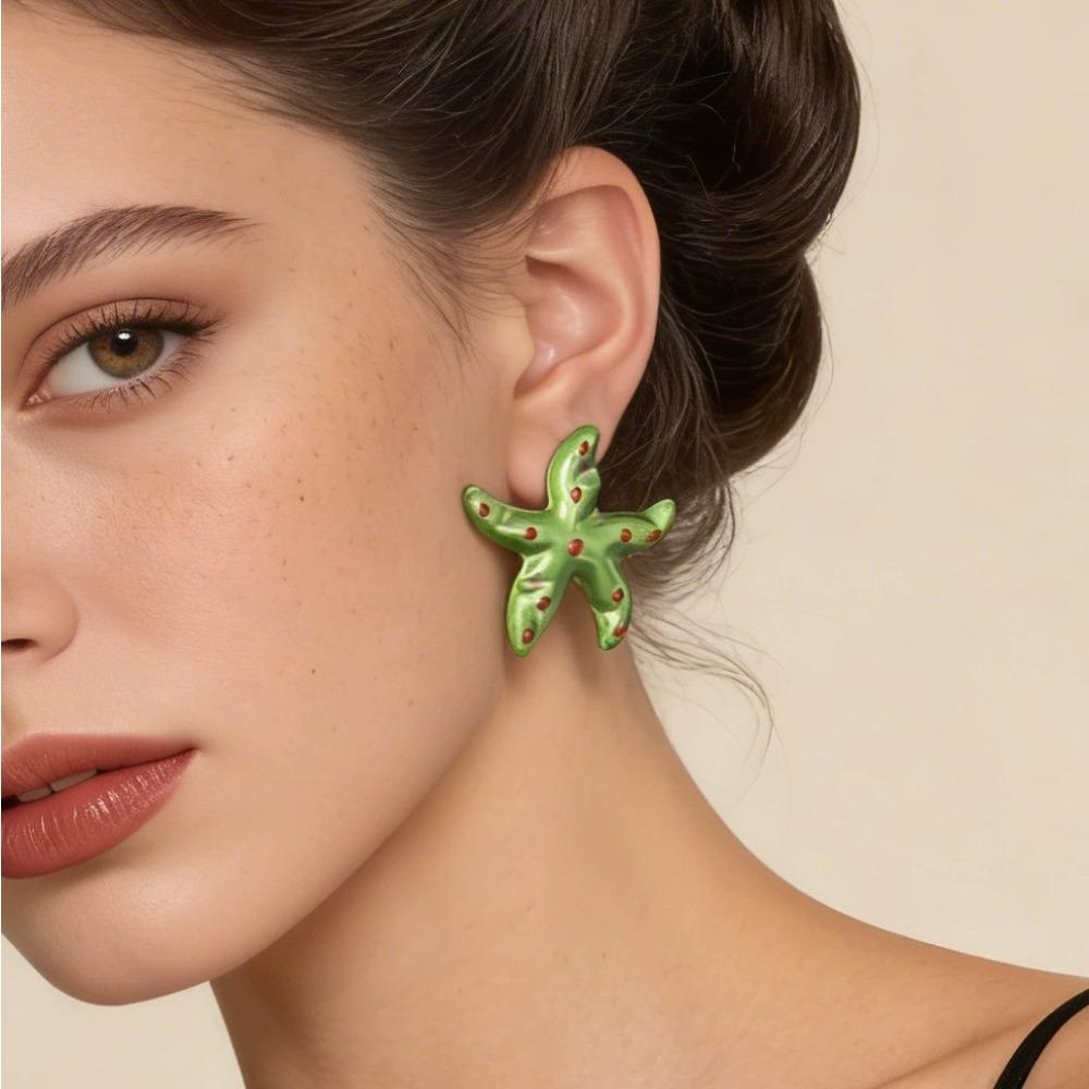 Colorful Drop Oil Simple Metal Geometric Starfish Earrings for Women Ocean Leisure Style Exquisite Earrings Jewelry Accessories