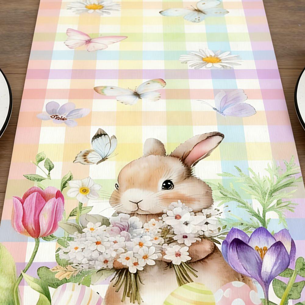 Oil-resistant Easter Table Flag Waterproof Easter Table Runner Table Cover  Home Decor