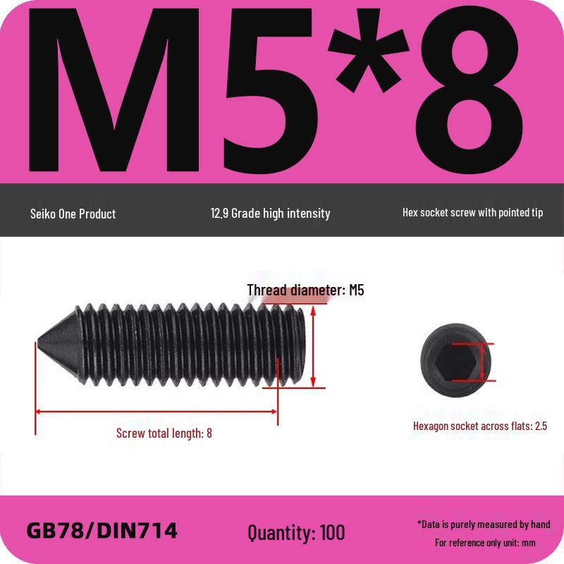 12.9 Grade Pointed Set Screw Grub Set: Headless Screws M3 M4 M5 M6 M8 M10