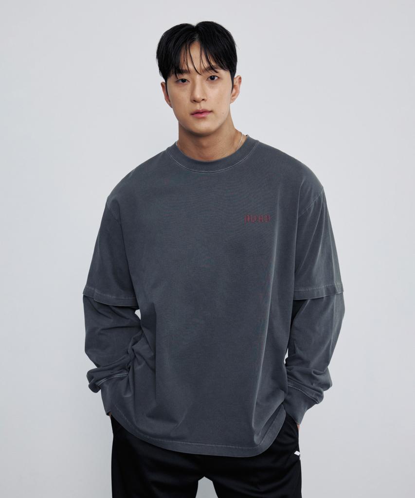 Empebeu Layered Grunge Pigment Long Sleeve Charcoal