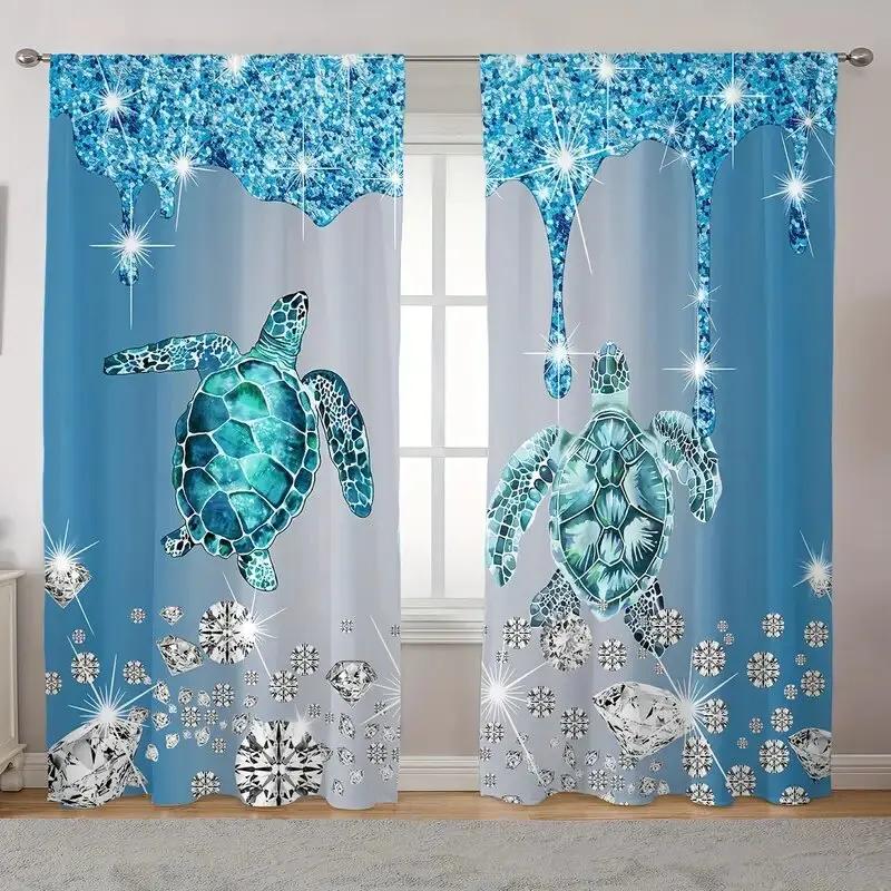 Turtle Art Pattern Printed Curtains Pole Bag Home Decoration Room Classic Made Of Polyester